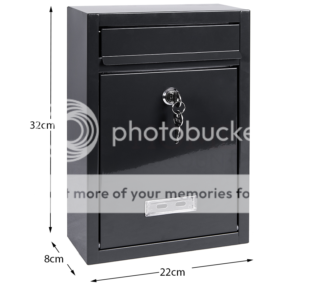 Post Box Steel Square Large Letter Mailbox Wall Mounted Lockable Key